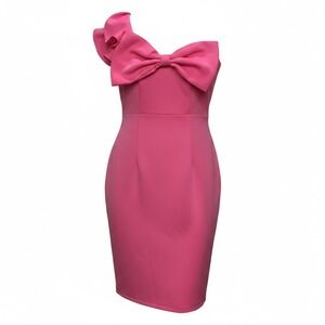 Adyce Pink One Shoulder Bow Ruffle Bodycon Cocktail Party Dress Womens Large